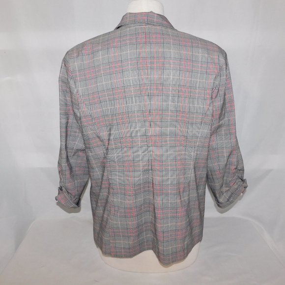 Jules & Leopold Womens L Black White Red Plaid Check Blazer 3/4 Sleeve Preppy - Picture 9 of 12